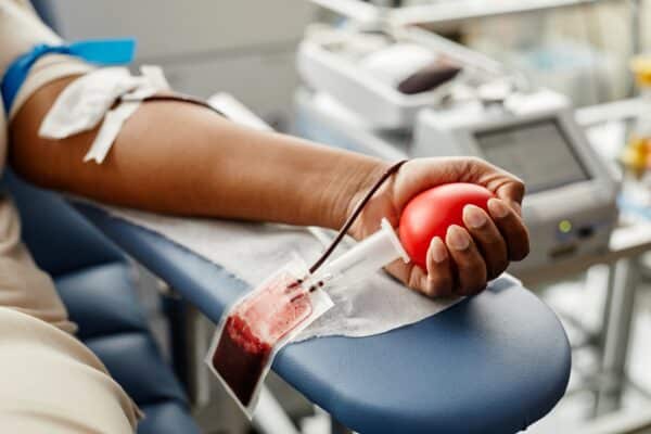 Woman giving a blood donation