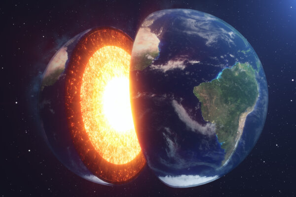 Earth cross section in space view.