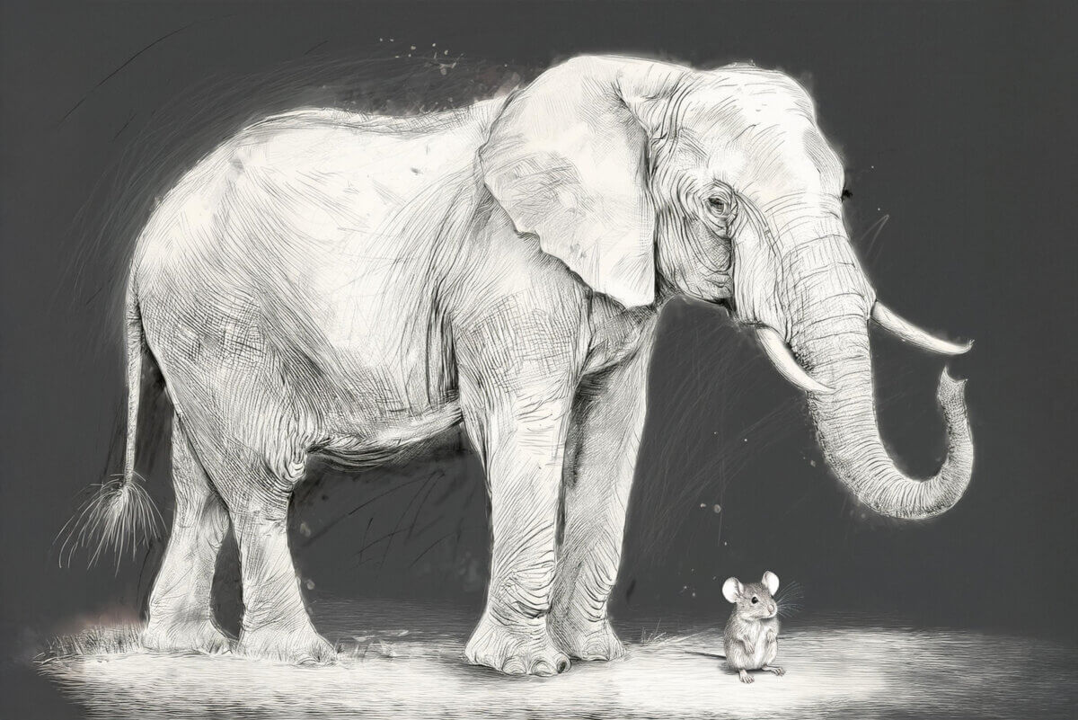 Elephant and a mouse sketch