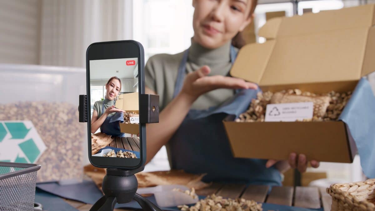 An influencer promoting a product