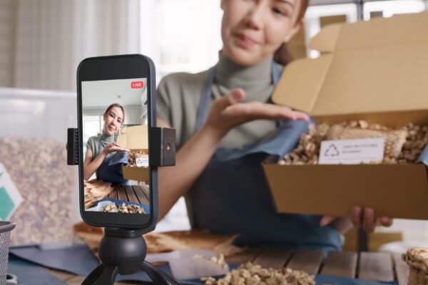 An influencer promoting a product