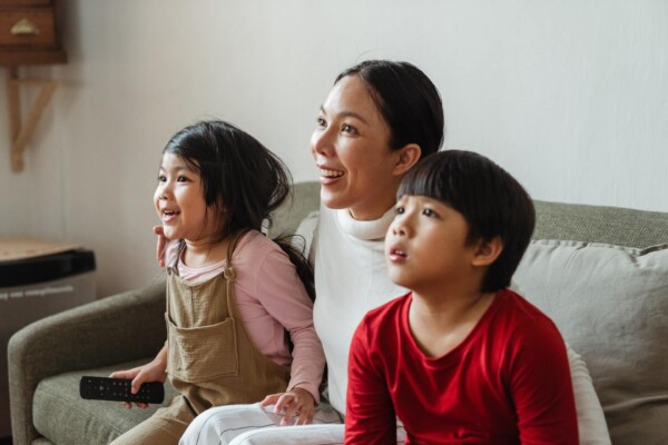 family watching television