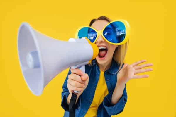 A woman with a megaphone